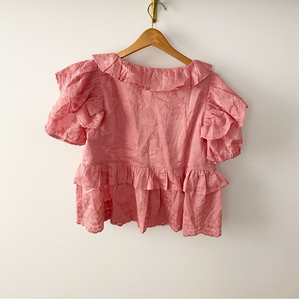 Pink Ruffle Lace Peplum Blouse - Picture 5 of 9